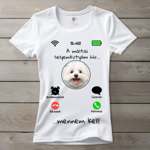 Máltai selyemkutyás póló nőknek fehér színben