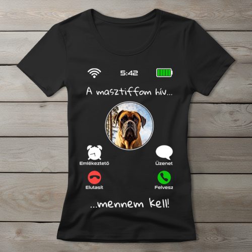 Masztiffos póló nőknek fekete színben