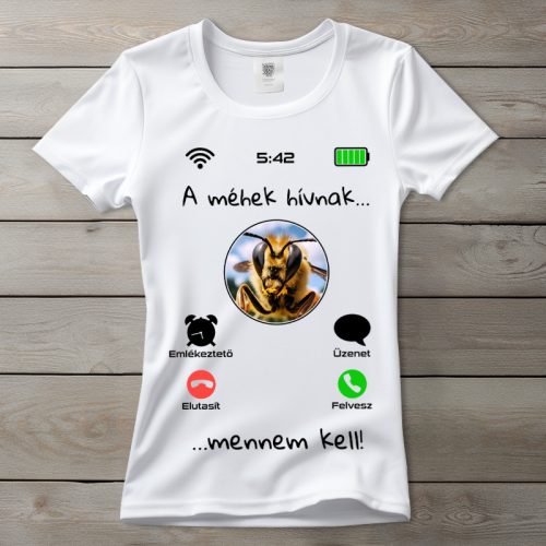 Méhecskés póló nőknek fehér színben