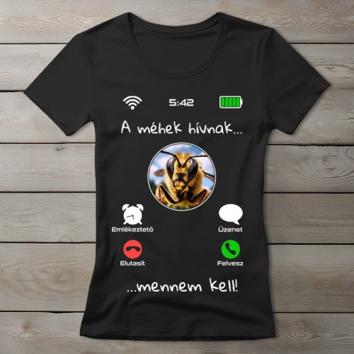 Méhecskés póló nőknek fekete színben