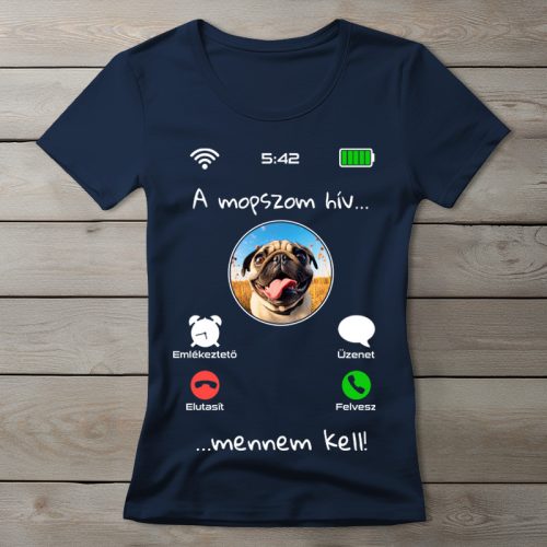 Mopszos póló nőknek sötétkék színben