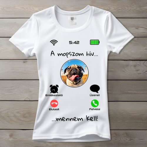 Mopszos póló nőknek fehér színben