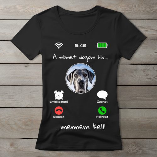 Német dogos póló nőknek fekete színben