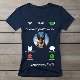 Németjuhászos póló nőknek sötétkék színben