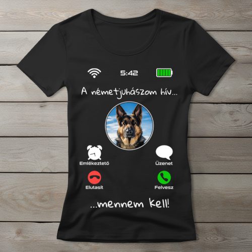 Németjuhászos póló nőknek fekete színben