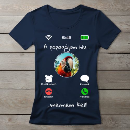 Papagájos póló nőknek sötétkék színben