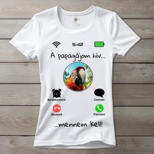 Papagájos póló nőknek fehér színben