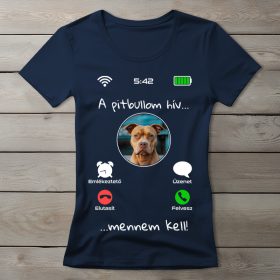 Pitbullos póló nőknek sötétkék színben