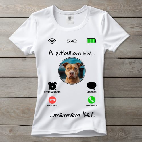 Pitbullos póló nőknek fehér színben