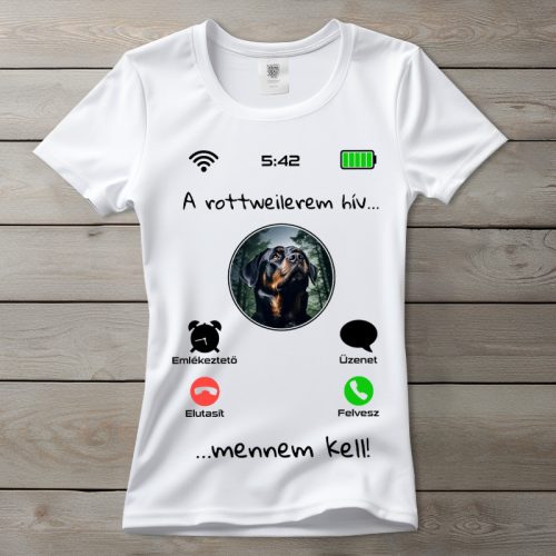 Rottweileres póló nőknek fehér színben