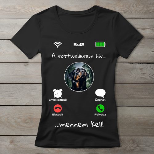 Rottweileres póló nőknek fekete színben