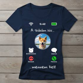 Shiba inus póló nőknek sötétkék színben