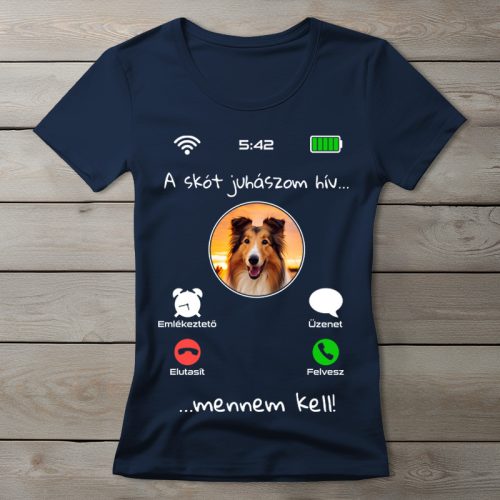 Skót juhászos póló nőknek sötétkék színben