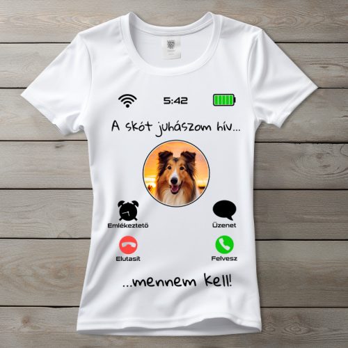 Skót juhászos póló nőknek fehér színben
