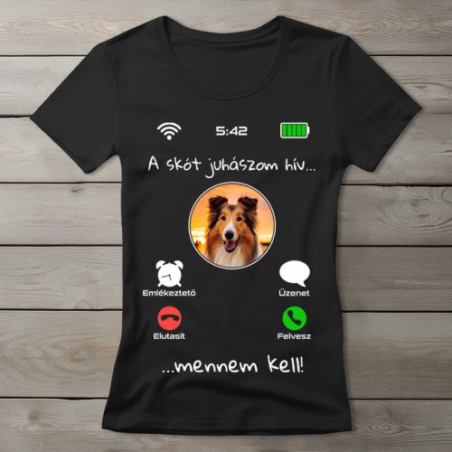 Skót juhászos póló nőknek fekete színben