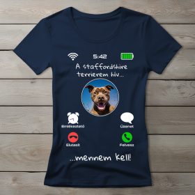 Staffordshire terrieres póló nőknek sötétkék színben