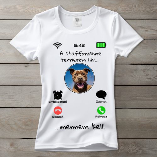 Staffordshire terrieres póló nőknek fehér színben