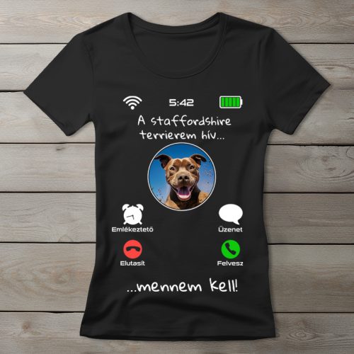 Staffordshire terrieres póló nőknek fekete színben