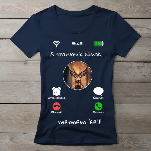 Szarvasos póló nőknek sötétkék színben