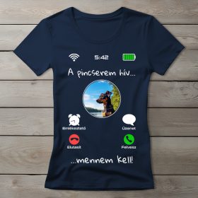 Törpe pincseres póló nőknek sötétkék színben