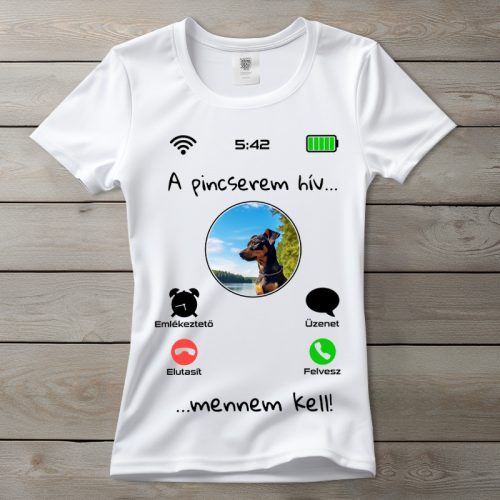 Törpe pincseres póló nőknek fehér színben