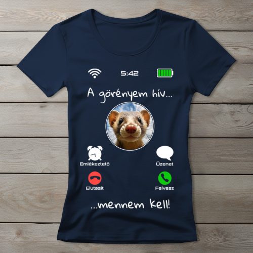 Vadászgörényes póló nőknek sötétkék színben