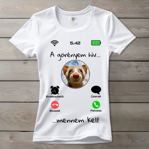 Vadászgörényes póló nőknek fehér színben