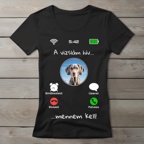 Weimari vizslás póló nőknek fekete színben