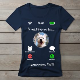 Westie-s póló nőknek sötétkék színben