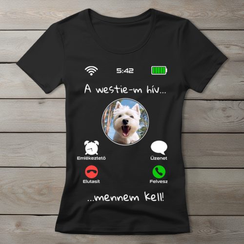 Westie-s póló nőknek fekete színben