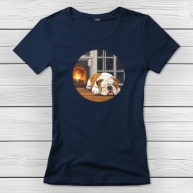 Angol bulldogos póló nőknek sötétkék színben