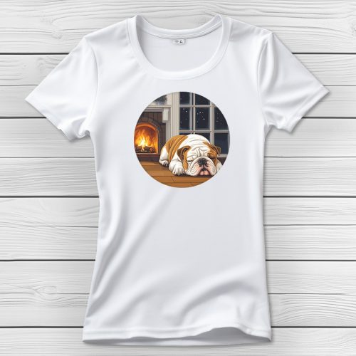 Angol bulldogos póló nőknek fehér színben