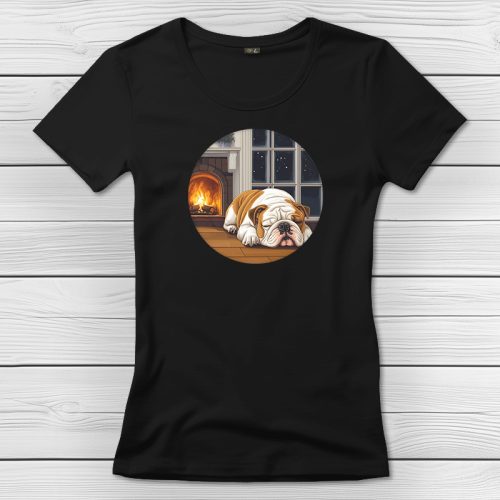 Angol bulldogos póló nőknek fekete színben