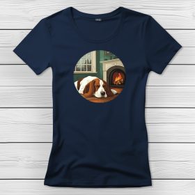 Basset houndos póló nőknek sötétkék színben