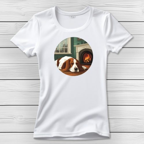 Basset houndos póló nőknek fehér színben