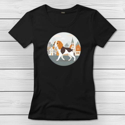 Beagleös póló nőknek fekete színben