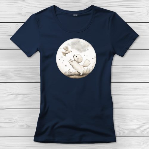 Bichon frisés póló nőknek sötétkék színben