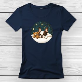 Boston terrieres póló nőknek sötétkék színben