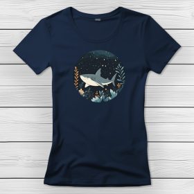 Cápás póló nőknek sötétkék színben
