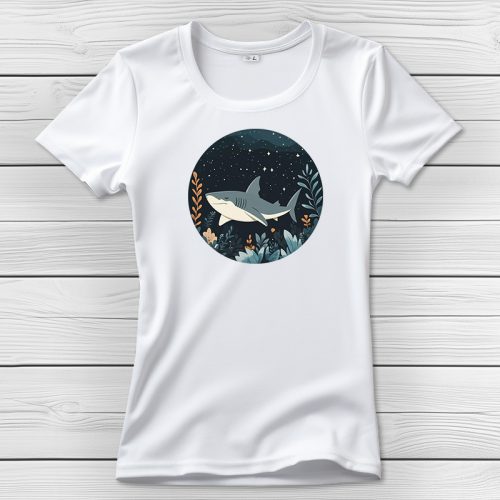 Cápás póló nőknek fehér színben