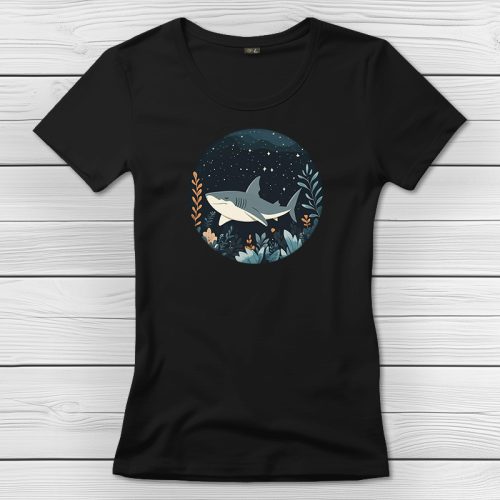 Cápás póló nőknek fekete színben