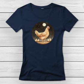 Csirkés póló nőknek sötétkék színben