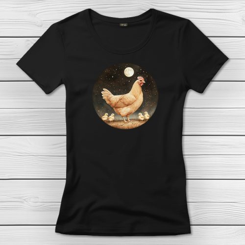 Csirkés póló nőknek fekete színben