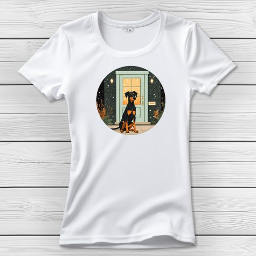 Dobermannos póló nőknek fehér színben