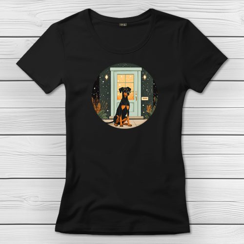 Dobermannos póló nőknek fekete színben