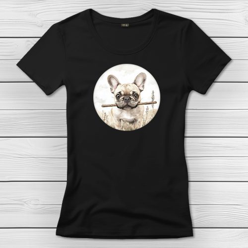 Francia bulldogos póló nőknek fekete színben