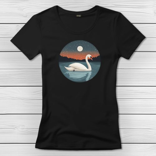 Hattyús póló nőknek fekete színben