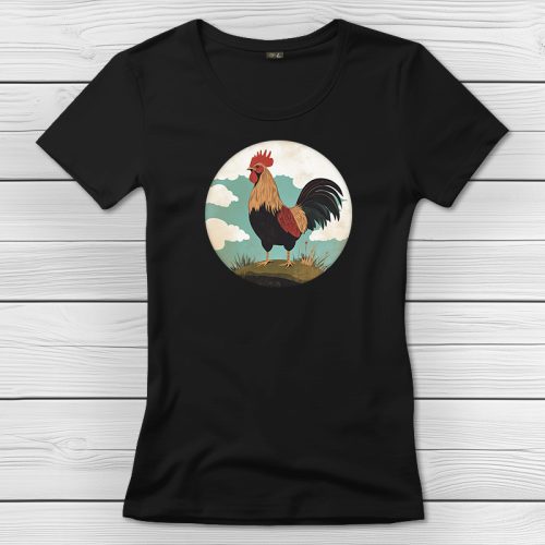 Kakasos póló nőknek fekete színben