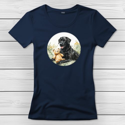 Fekete labradoros póló nőknek sötétkék színben