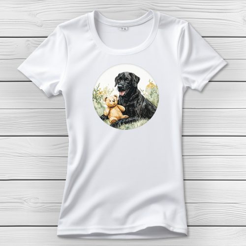 Fekete labradoros póló nőknek fehér színben